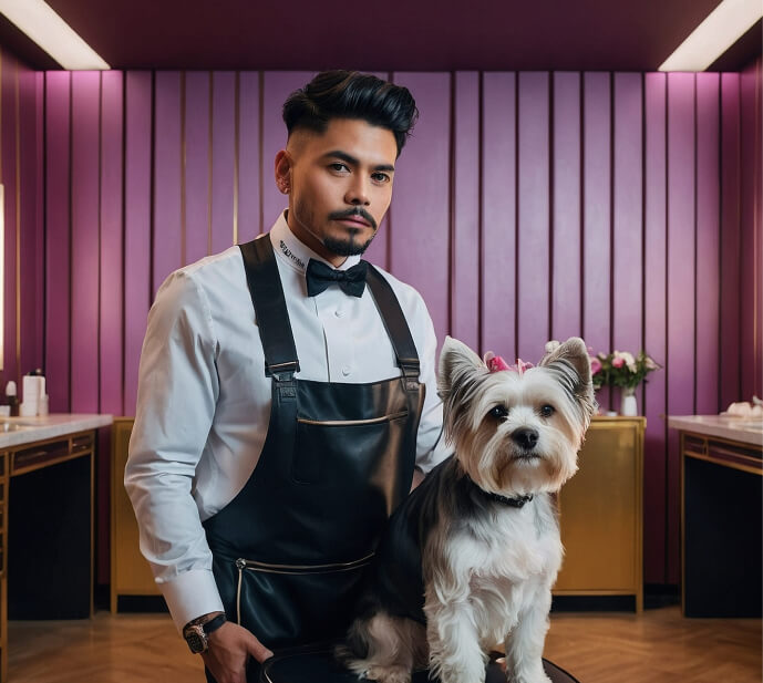 barber with dog